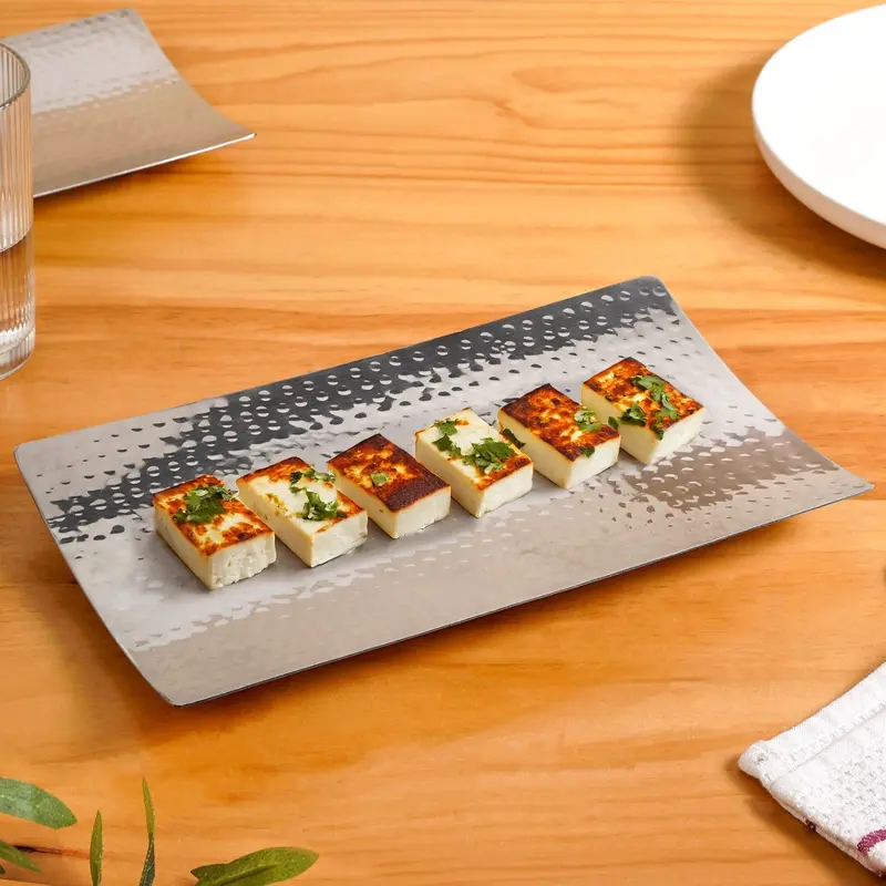 Curved Rectangular Stainless Steel Serving Tray – 30X18Cm 1
