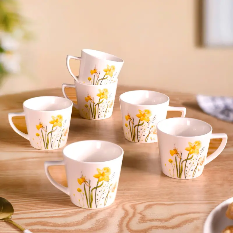 Daffodil-Themed Ceramic Tea Cup Set – 6 Units, 150Ml Capacity 1