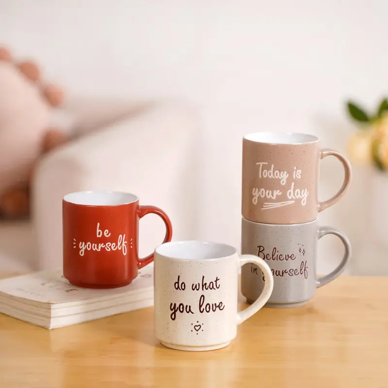 Daily Motivation Ceramic Mugs – Stackable Set (4 Pcs, 280Ml) 1