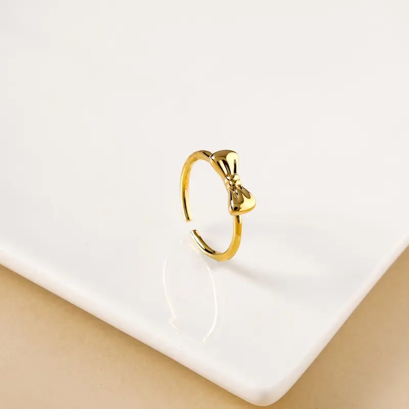 Dainty Gold Bow Accent Statement Ring 1
