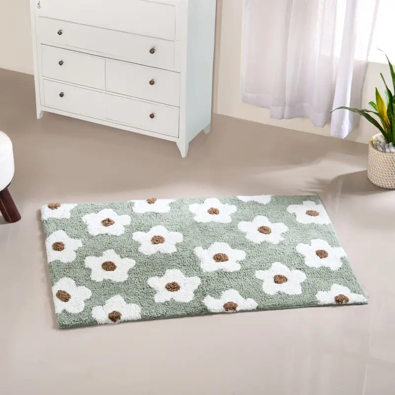Daisy Floral Cotton Non-Slip Floor Mat – 83X53Cm 1