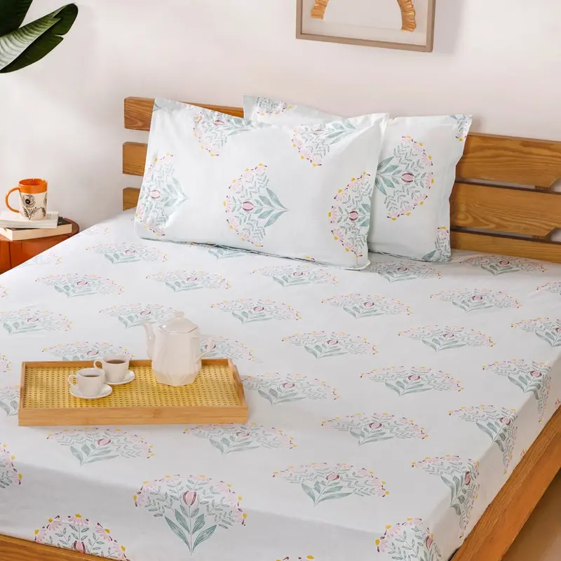 Daisy Florals King Bed Linen – 180 Thread Count Ultra-Soft Pure Cotton (275X275 Cm) 1