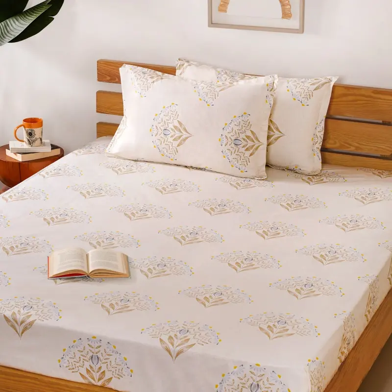 Daisy King Size Bedsheet & Pillowcase Set – 180 Tc Pure Cotton, Ultra-Soft (275X275 Cm) 1