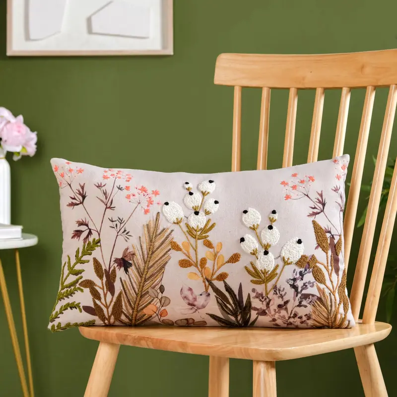 Delicate Petal Embroidered Cotton Pillow Cover – 50X30Cm 1