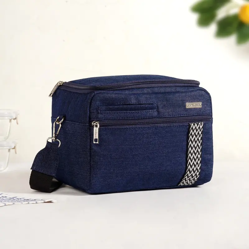 Denim-Style Insulated Lunch Bag With Adjustable Shoulder Strap 1