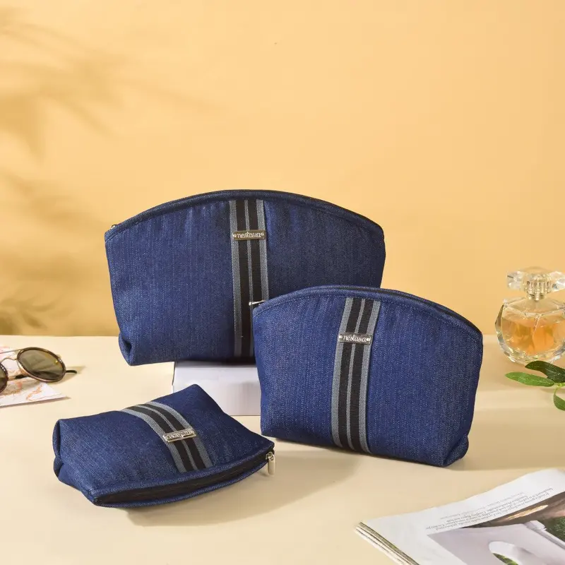 Denim Vanity Jewelry Pouch – Set Of 3 Matching Bags 1