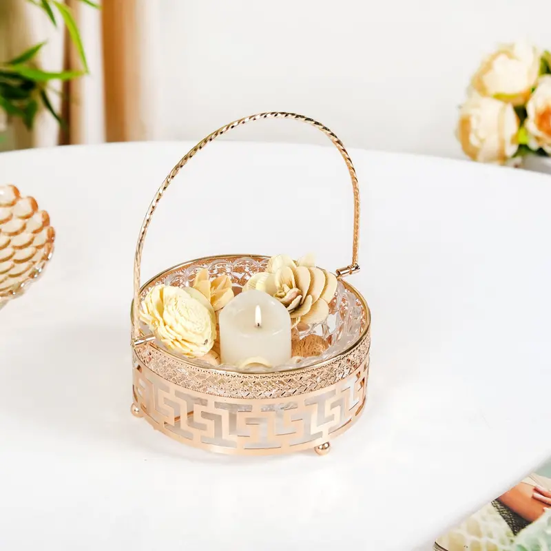 Detachable Gold-Tone Ornamental Trinket Bowl With Carrying Handle 1