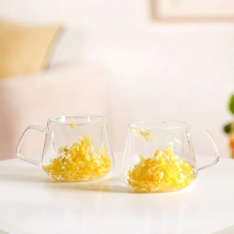 Diamond-Cut Double-Walled Ceramic Mug Set (2 Pcs, 180Ml) 1