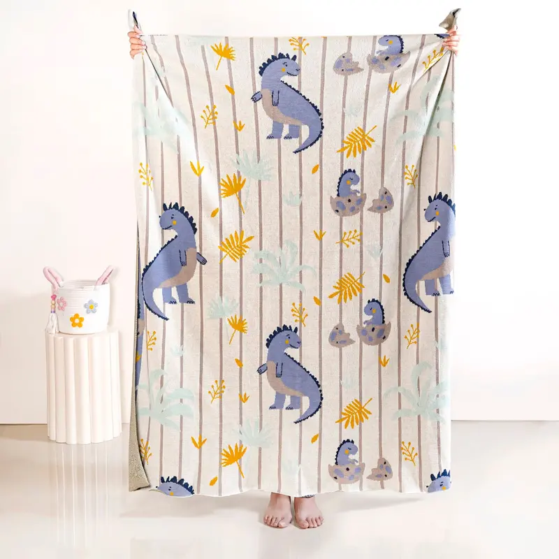 Dino-Lover Knitted Cotton Throw For Children – Soft 154X135Cm Blanket 1