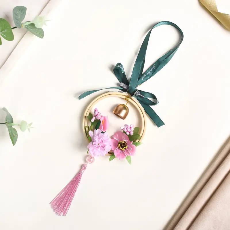 Diy Pink Floral Swinging Car Mirror Ornament 1