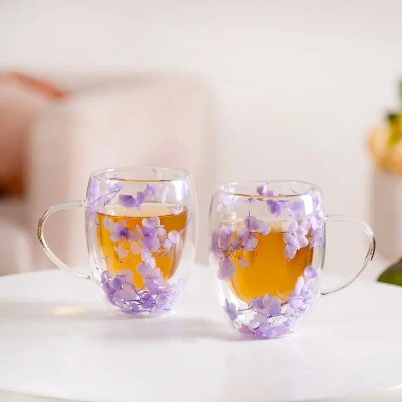 Double-Walled Insulated Mug With Pressed Flowers – 2-Piece, 350Ml Each 1