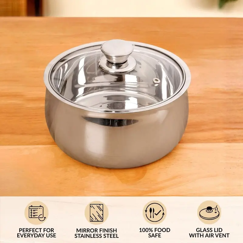 Double-Walled Stainless Steel Casserole With Glass Lid – 1L Capacity 1