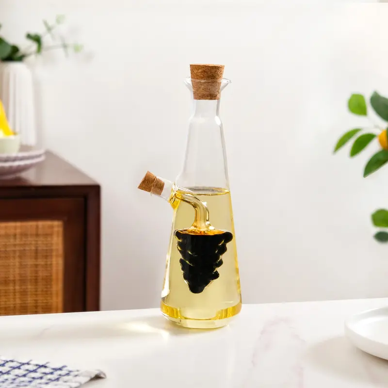Dual-Compartment Olive Oil & Balsamic Vinegar Cruet – Elegant Glass Condiment Set 1