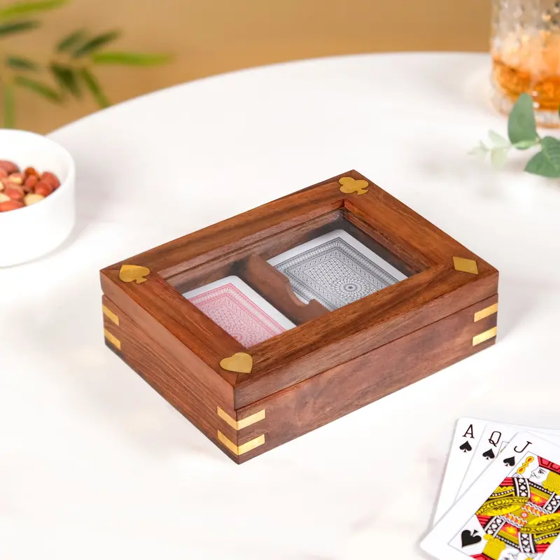 Dual Deck Playing Cards In Handcrafted Wooden Display Case 1