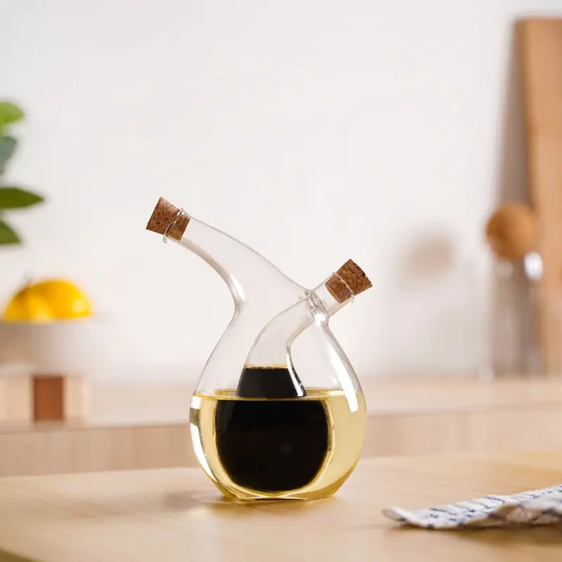 Dual-Drop Glass Cruet – Infused Oil & Vinegar Dispenser With Modern Silhouette 1