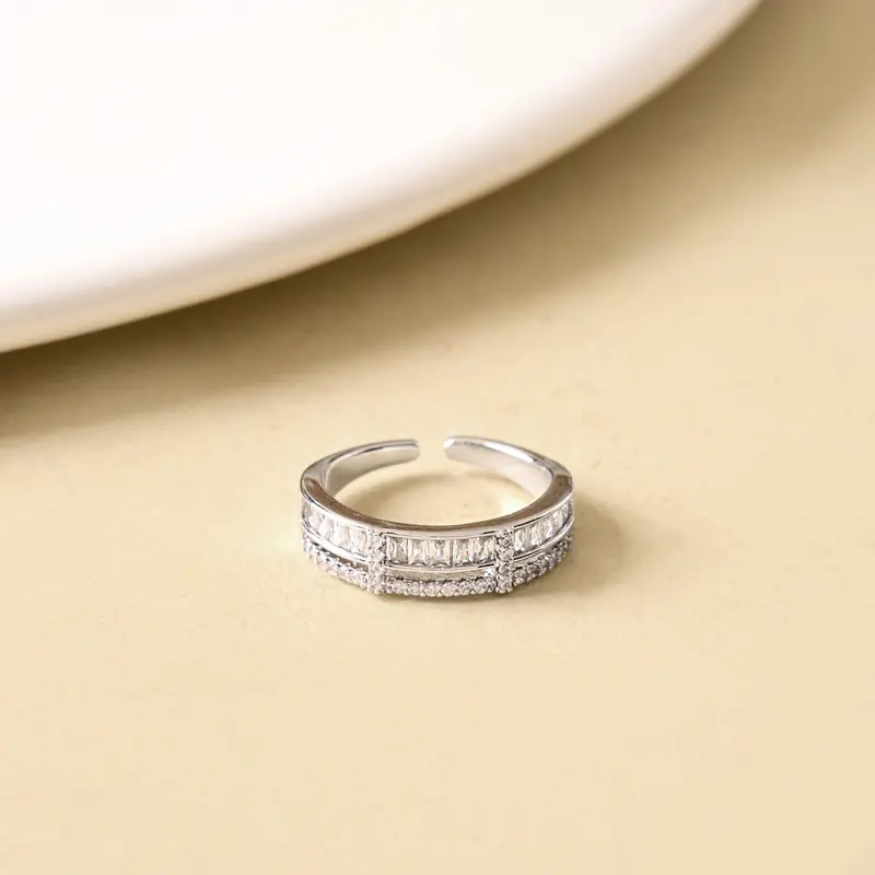 Dual-Strand Stone-Inlay Silver Ring 1