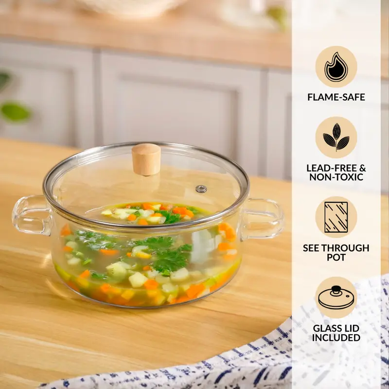 Durable Borosilicate Glass Stockpot With Secure-Fit Lid – 2.5L 1