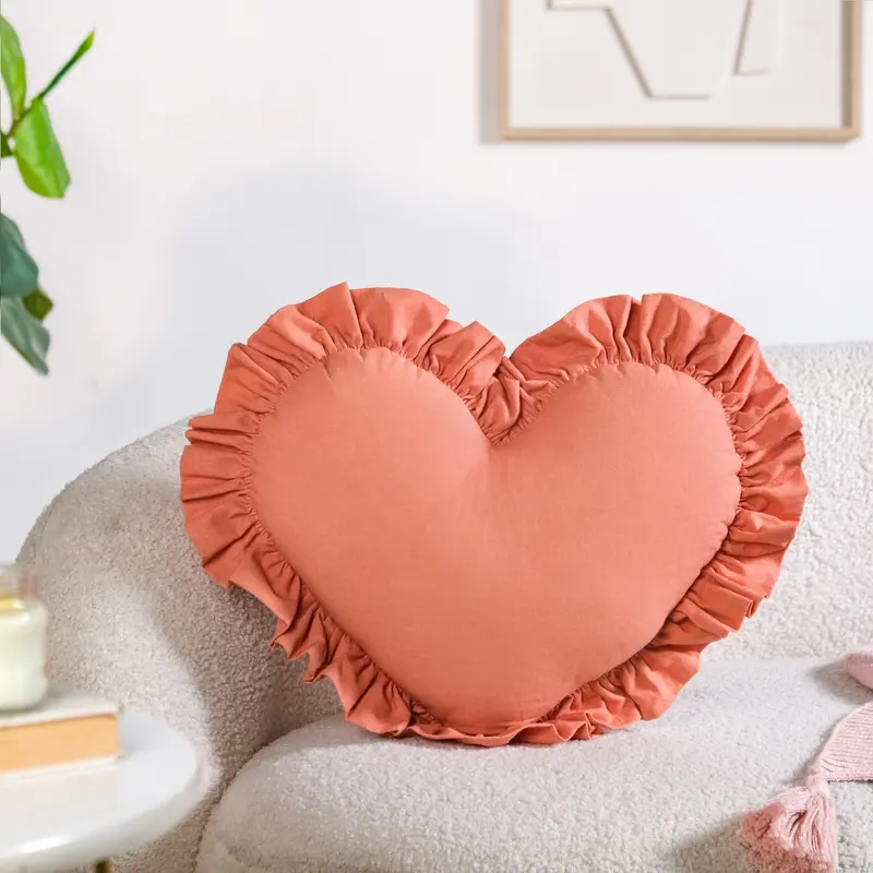 Dusty Pink Frilled Heart Cushion – 43X38 Cm Soft-Touch Bedroom Pillow 1