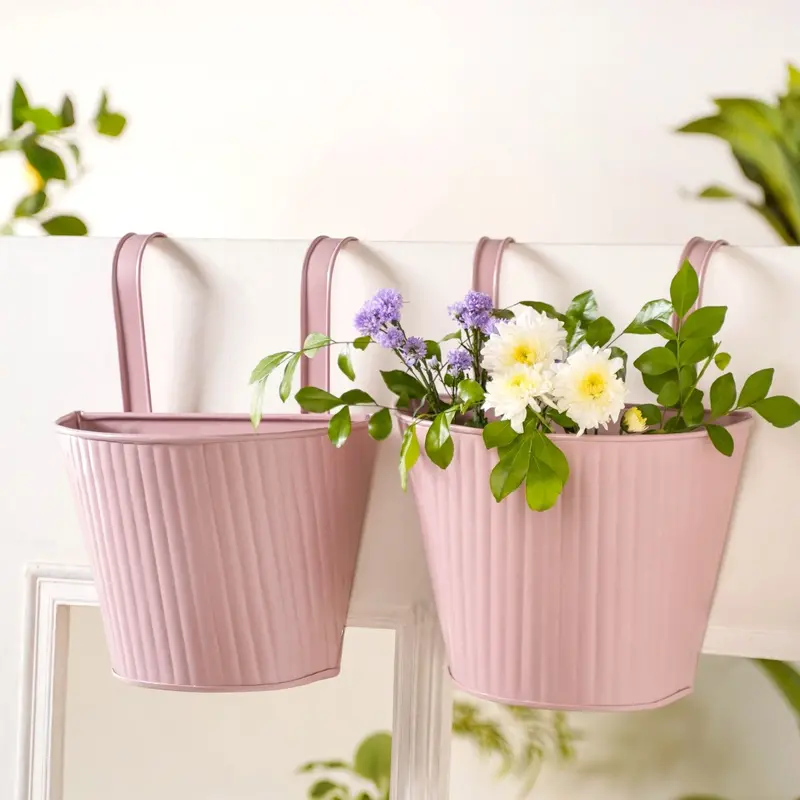 Dusty Pink Ribbed Hanging Planters – Stylish Set Of 2 1