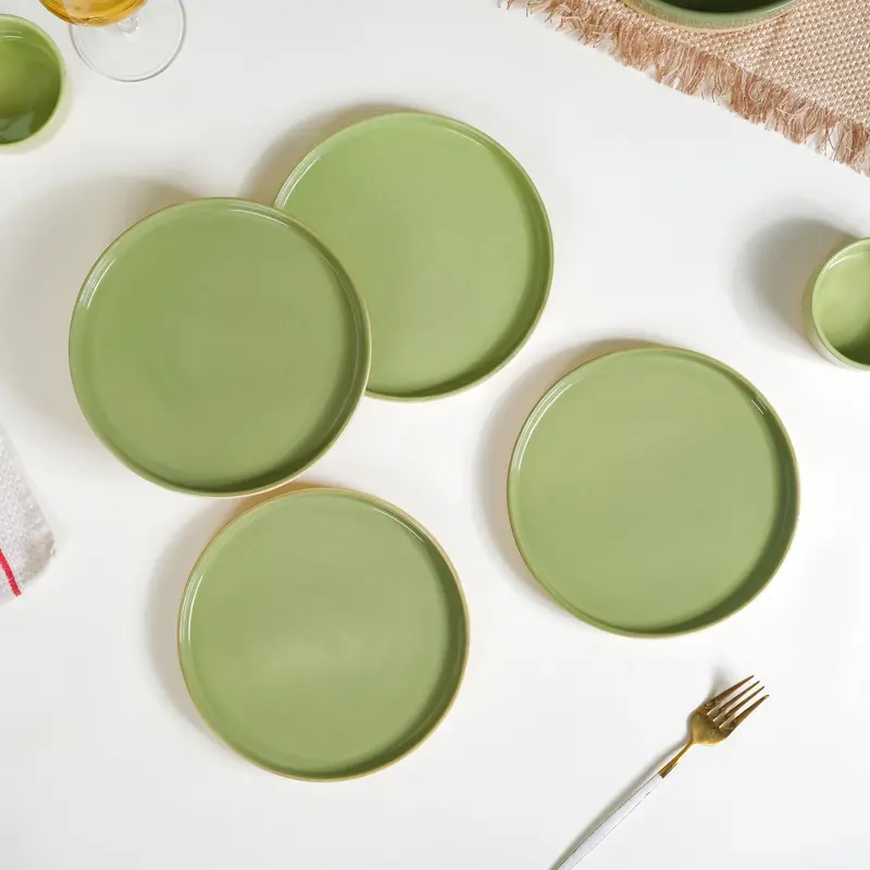 Earthy Sage Green Stoneware Snack Plates – Set Of 4, 8-Inch Diameter 1