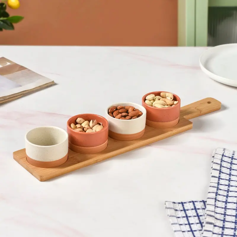Earthy Stoneware Bowls And Coordinating Serving Tray (5-Piece) 1