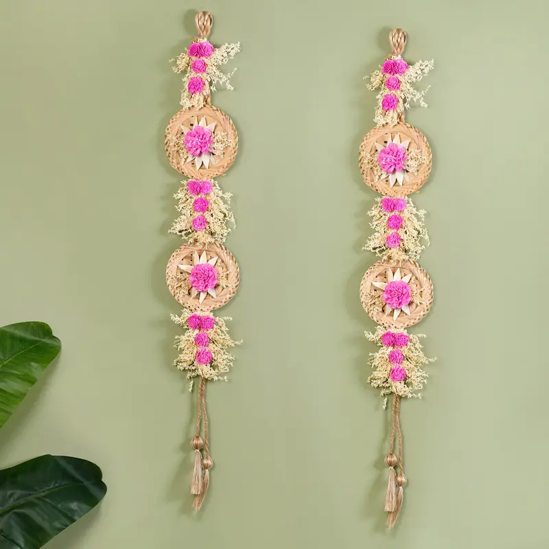 Eco-Conscious Pink Sola Flower Wall Hanging – Set Of 2 1