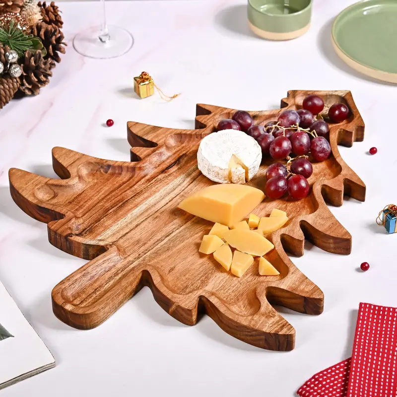 Eco-Friendly Large Wooden Christmas Tree Serving Platter 1