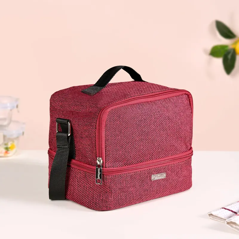 Eco-Friendly Red Duo-Compartment Lunch Tote 1