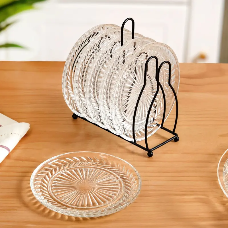 Elegant Embossed Dessert Plate Set With Display Stand – 6 Pcs, 14Cm Diameter 1