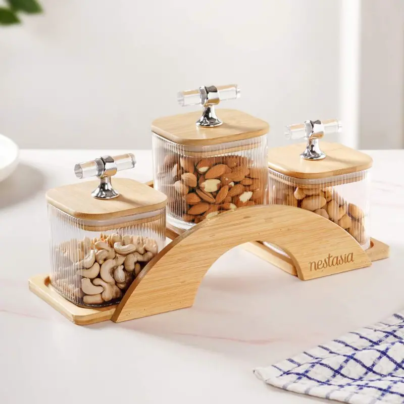 Elegant Minimalist Airtight Jars With Stand – Set Of 4, 300Ml 1