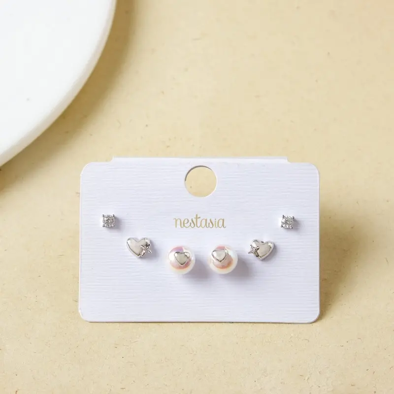 Elegant Silver Love Sparkle Stud Earrings – Set Of 3 1