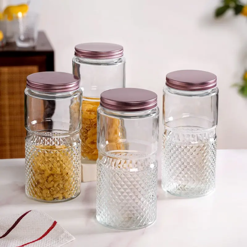 Elegant Tall Glass Jars With Rose Gold Accented Lids – 4 X 1500Ml 1