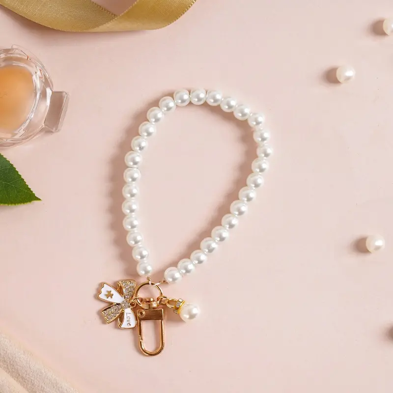 Elegant White Pearl Keychain With Secure Lobster Clasp 1