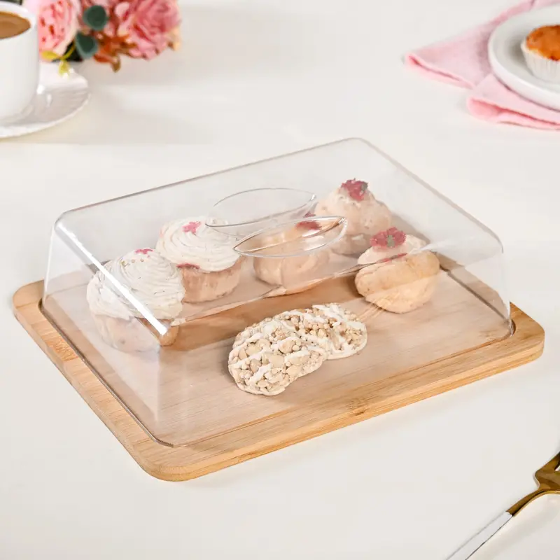 Elegant Wooden Cake Stand With Removable Glass Cloche 1