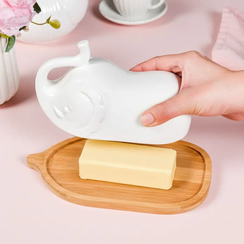 Elephant-Design Ceramic Butter Dish With Dedicated Stand 1