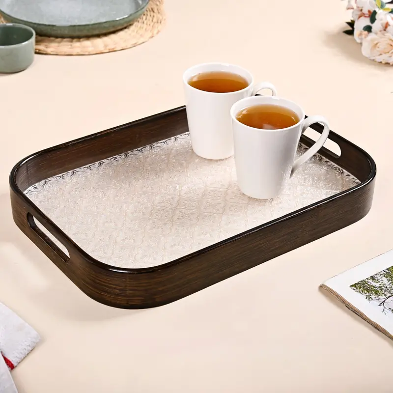 Embossed Acrylic Serving Tray With Bamboo Frame 1