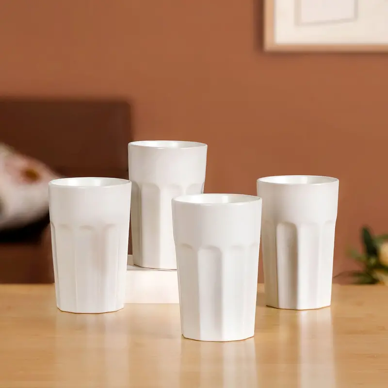 Embossed Cannoli Cream Ceramic Tumblers – Set Of 4, 380Ml 1