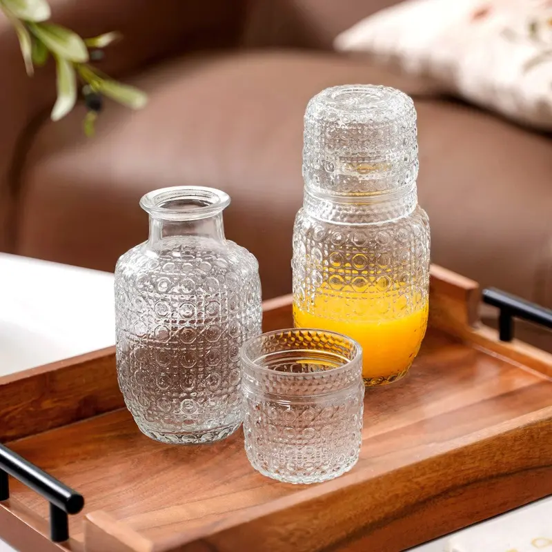 Embossed Ceramic Bedside Carafe Set – Two-Piece Nightstand Pair 1