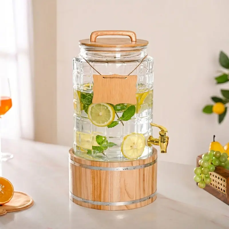 Embossed Glass Beverage Dispenser With Metal Stand – 7.5L Capacity 1