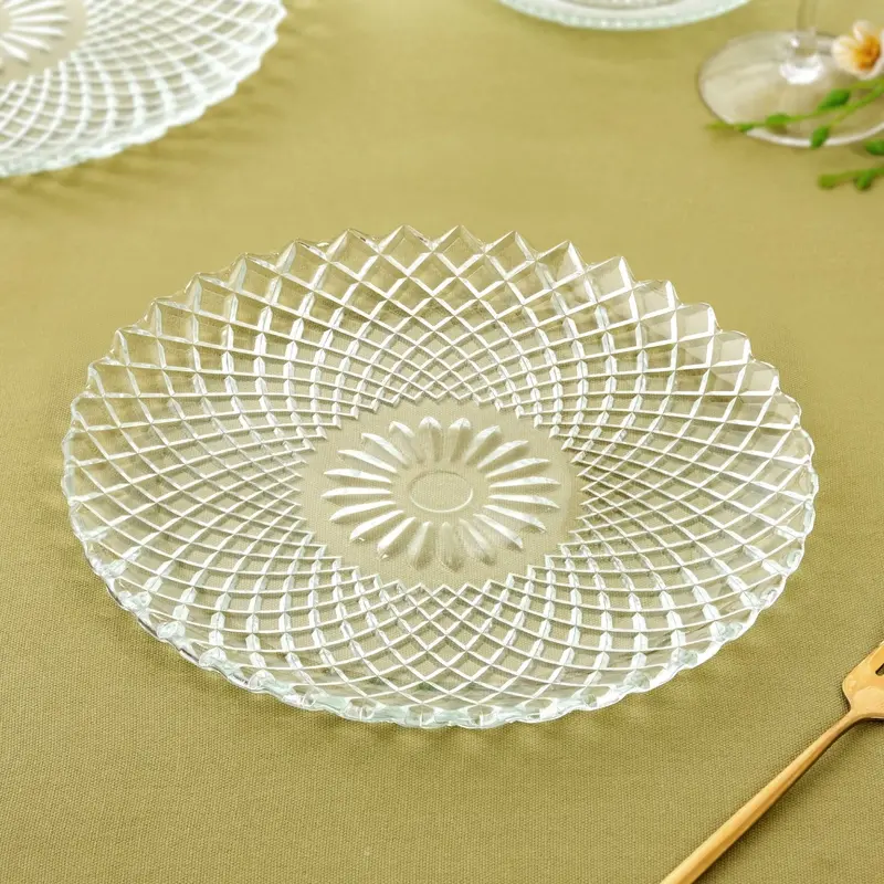 Embossed Glass Serving Plates – Set Of 6 1