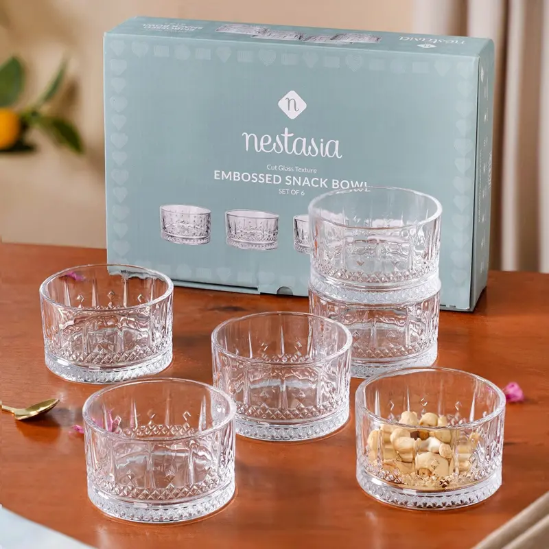 Embossed Glass Snack Bowl Set – 6 Pieces (220Ml) 1