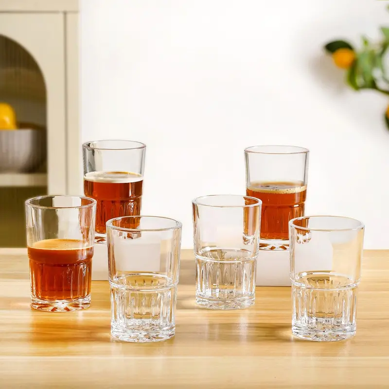Embossed Rim Tea Tumblers – Set Of 6, 190Ml Elegant Glass Drinkware 1