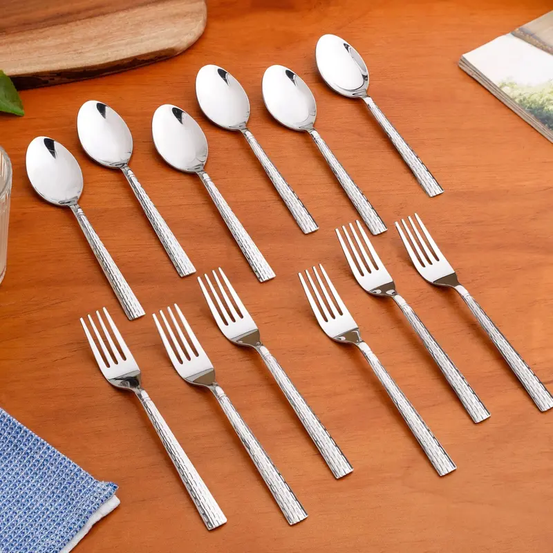 Embossed Stainless Steel Spoon & Fork Set – 12-Piece Tableware Collection 1