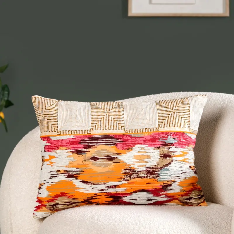 Embroidered Feather Motif Cotton Cushion Cover – 50X36Cm 1