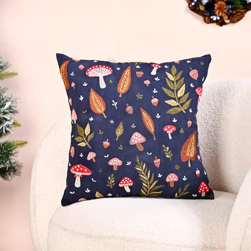 Enchanted Foliage Embroidery Sofa Cushion Cover (40X40 Cm) 1