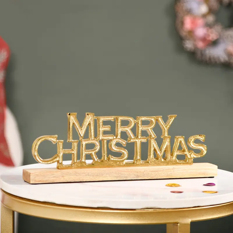 Engraved Gold 'Merry Christmas' Holiday Decor Accent 1