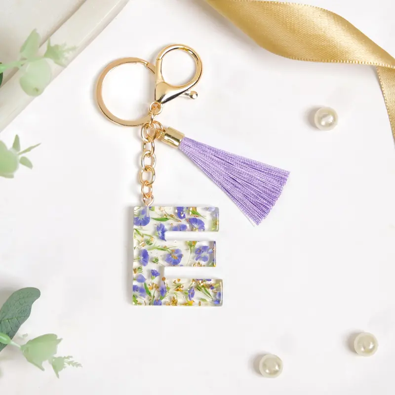 Eternal Bloom E Initial Keychain With Elegant Tassel 1
