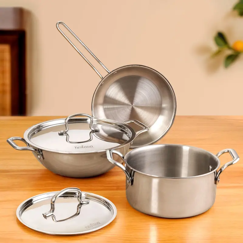 Everyday Triply Cookware Set – Kadai, Frying Pan & Casserole (3-Piece) 1