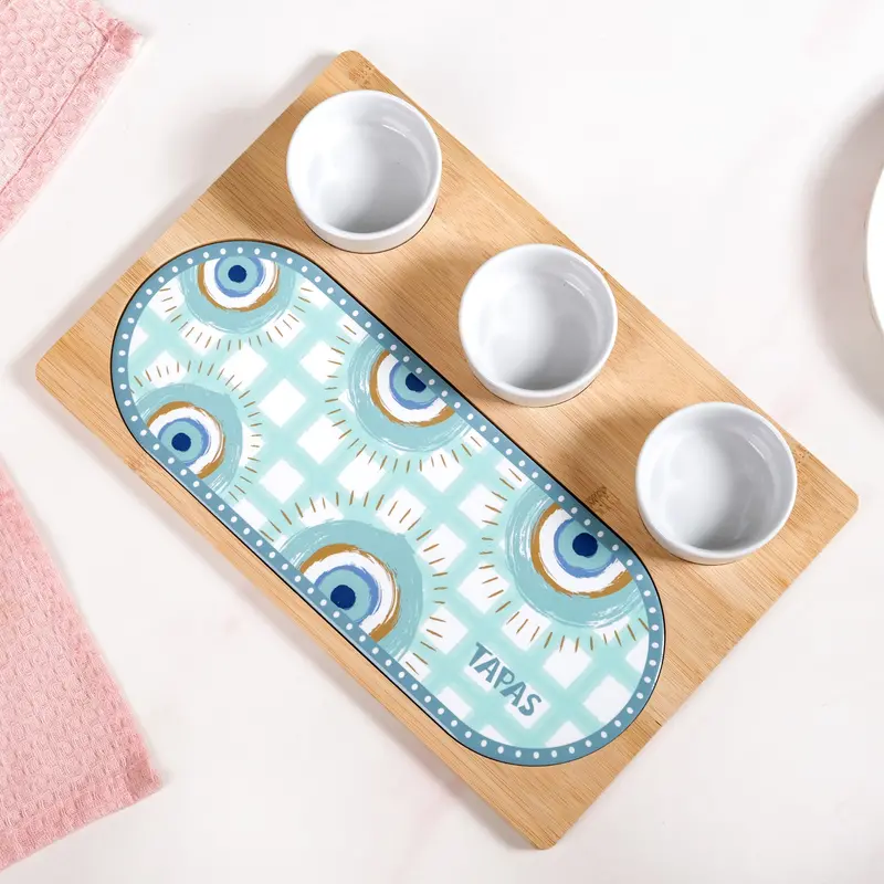 Evil Eye Decorative Serving Platter With Ceramic Bowls (4-Piece) 1