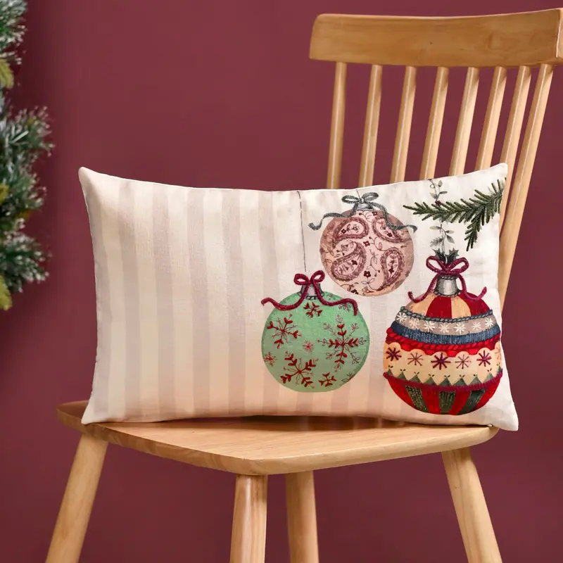 Festive Christmas Ornament Embroidered Cushion Cover – 50X30Cm 1
